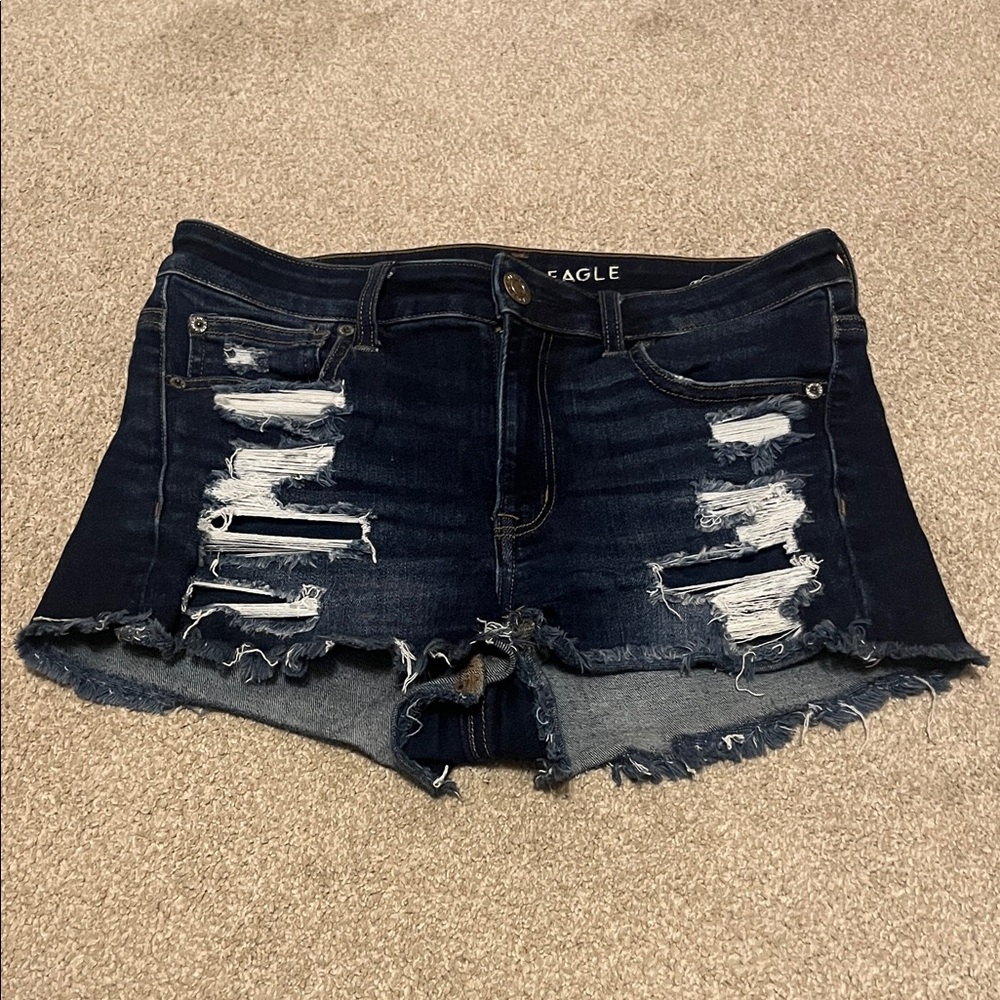 American Eagle Outfitters Women's Ripped Jean Shorts - Navy